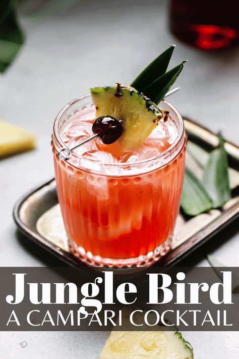 Campari Cocktail, Wedding Drink Ideas, Campari Cocktails, Pineapple Drink, Jungle Bird, Disney Drinks, Fruity Cocktail, Good Rum, Pineapple Cocktail