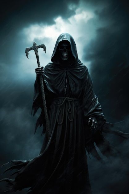 Imagen ai generada por la muerte | Foto Premium Grim Reaper Images, Jing Y Jang, Spooky Halloween Pictures, Grim Reaper Art, Dark Black Wallpaper, Dark Art Photography, Creepy Images, Cool Pictures For Wallpaper, Gothic Fantasy Art