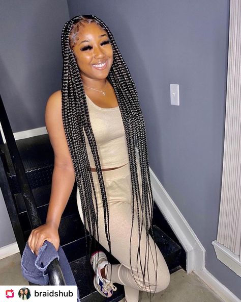 Knee Length Knotless Braids Big Box Braids Hairstyles, Goddess Braids Hairstyles, Business Baby, Long Box Braids, Box Braids Hairstyles For Black Women, Braids Hairstyles Pictures, Box Braids Styling, Braids With Curls, Girls Hairstyles Braids