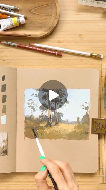 Jowita on Instagram: "Time lapse of todays Master Study of Penleigh Boyd. He is an huge inspiration when it comes to painting trees 💛 Musik: B.there.4.u Musiker: Jeff Kaale #gouachelandscape #gouache #gouacheartwork #landscapepainting #gouachesketch #gouachelandscapes #gouachepaintings #illustration_daily #artinspiration #artclubseven #illustrationnow #illustration_art #watercolor_daily #gouachepractice #illustrationart #landscapers #tempuradesign #quicksketch #gouachestudy #gouachesketch #woodlandpainting #schminckefan" Thomas Paquette Gouache, Gouache Illustrations Landscape, Guache Landscape, Gouache Painting Landscapes, Gouache Art Inspiration, Gouache Art For Beginners, Gouache Landscape Painting, Angela Mckay, Master Study