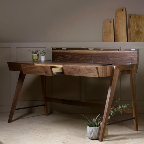 940 Likes, 19 Comments - Konk Furniture (@konkfurniture) on Instagram: “The Yackt 2.0 was one of our best selling desks of 2020. Clean and simple angles combined with…” Office Desk Classic, Desk Classic, Hardwood Desk, Solid Wood Bookshelf, Classic Mid Century Modern, Walnut Desk, Computer Desks For Home, Wooden Table And Chairs, Mid Century Modern Desk