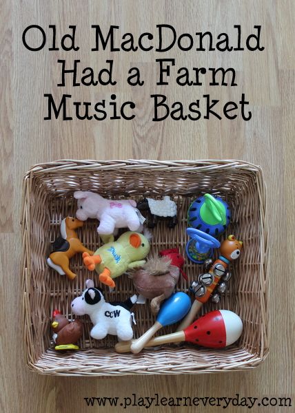 A fun music basket to help toddlers to explore the song Old MacDonald Had a Farm. Old Mcdonald Had A Farm, Old Macdonald Had A Farm, Old Mcdonald, Farm Theme Preschool, Music For Toddlers, Old Macdonald, Farm Preschool, Rhyming Activities, Toddler Classroom