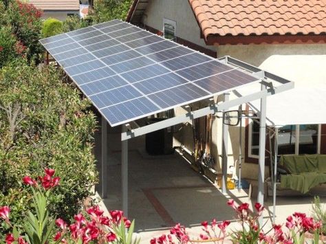 using solar panels to create a shade structure next to the house -- I must look into this later... Residential Solar Panels, Casa Garage, Sistem Solar, Used Solar Panels, Residential Solar, Solar Panels For Home, Solar Roof, Best Solar Panels, Solar Projects