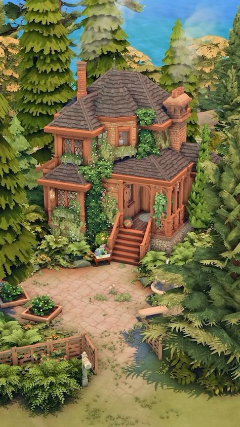 Woodland Witch Cottage🌿 👉Check out the speed build on my You Tube: https://youtu.be/TY-p-dcV2-I Here is the exterior of a cute woodsy… | Instagram Sims Witch Cottage, Sims 4 Witch Cottage, Woodsy Home, Sims4 Build, Woodland Witch, Editing Styles, Witches Cottage, Storybook Homes, Cottage Witch