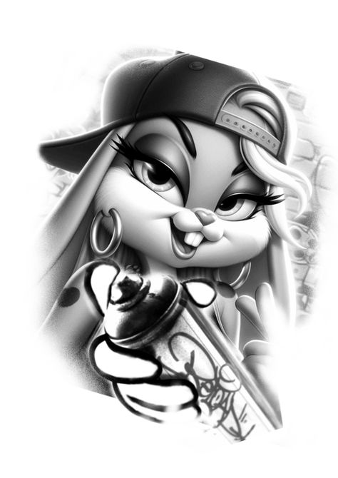 Nostalgic 90s, Gangsta Tattoos, Chicano Style Tattoo, Bunny Tattoos, Chicano Tattoos, Chicano Tattoo, Clever Tattoos, Full Arm Tattoos, Cartoon Character Tattoos