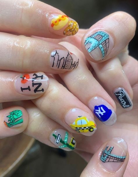 Nyc Nail Art, Broadway Nails Designs, Yankees Nails, New York Nails, Broadway Nails, Ny Nails, Wedding Day Nails, Nyc Nails, Themed Nails