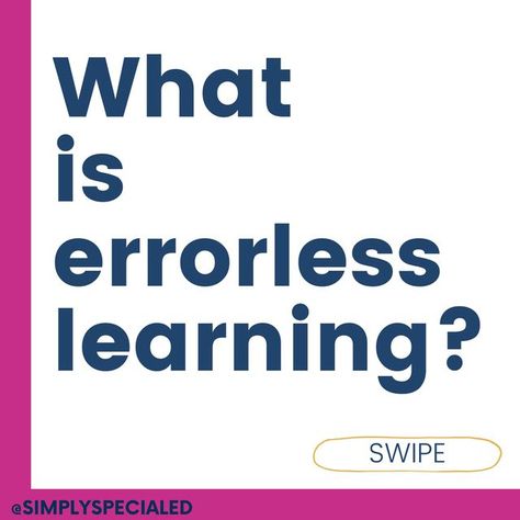 SPECIAL EDUCATION TEACHER | ADAPTED CURRICULUM DESIGNER on Instagram: "ERRORLESS LEARNING! What is errorless learning? Errorless learning is an instructional strategy that allows children to practice skills with confidence. Errorless learning ensures that students are always responding correctly, building their confidence and increasing their knowledge at the same time. Errorless choices on worksheets or hands on tasks reduces the need to prompt a student verbally, and therefore reduces the chance of a student relying on your prompts! Swipe through to read more about errorless learning! Comment ERRORLESS to try some errorless activities! #errorlesslearning #specialeducation #specialedclassroom" Errorless Learning, Instructional Strategies, Special Education Teacher, A Student, School Fun, Special Education, Hands On, To Read, Read More