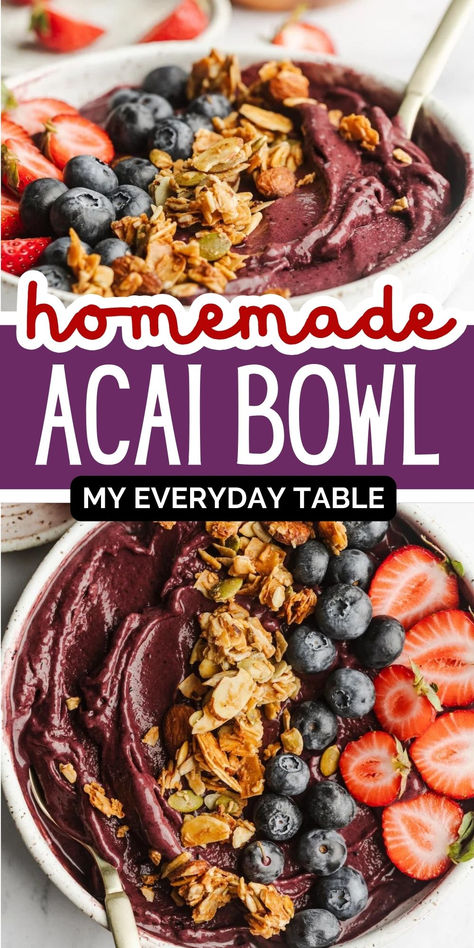 acai bowl Easy Acai Bowl Recipe, Easy Acai Bowl, Homemade Smoothie Bowl, Acai Bowl Recipe Easy, Busy Morning Breakfast, Homemade Acai Bowl, Acai Bowl Recipe, Açaí Bowls, Acai Bowls Recipe