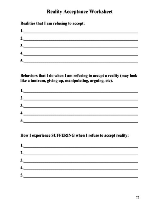 Reality Acceptance Worksheet - DBT SKILLS APPLICATION SELF-HELP Radical Acceptance Worksheet, Self Discovery Worksheets, Radical Acceptance Dbt Worksheet, Dbt Skills Worksheets Free Printable, Self Improvement Worksheet, Counseling Worksheets Therapy Tools, Self Development Worksheets, Accountability Worksheets, Triggers Worksheet