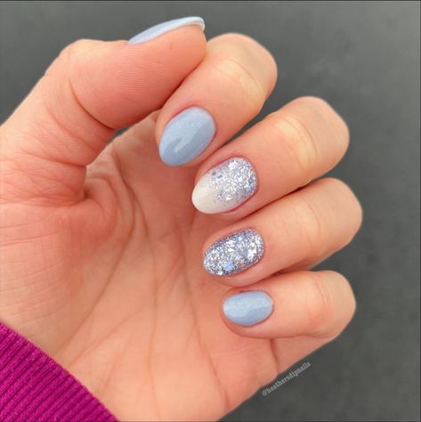 Azurebeauty Dip Powder Nails, Blue Frost Nails, Azure Dip Powder Nails, Powder Blue Nails Designs, Dip Nails Blue, Winter Nails Dip Powder Colors, Revel Nail Dip Powder Colors, Blue Dip Powder Nails, Winter Dip Nails