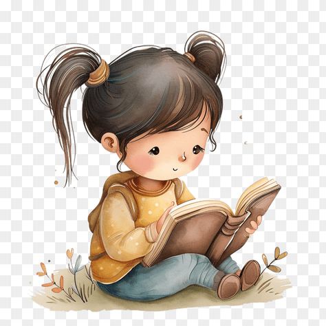 Girl Reading Book Illustration, Cartoon Reading Book, Cartoons Reading Books, Reading Book Illustration, Reading Books Illustration, Chibi Stickers, Girl Reading Book, Cottage Art