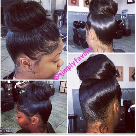 Tooo damn cute Ponytail With Bun, Bun With Weave, Bun Black Women, High Buns, Black Hair Bun, Kanekalon Hair, Black Hair Updo Hairstyles, Weave Ponytail Hairstyles, Sleek Ponytail Hairstyles