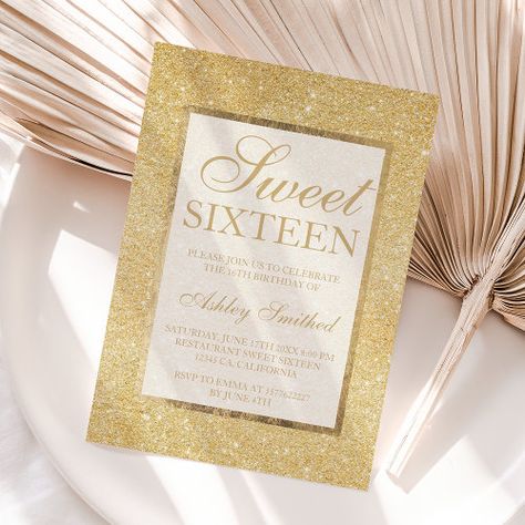 Faux Gold Glitter Modern Elegant Chic Sweet 16 Invitation #zazzle #weddinginvitations #birthdayinvitations #babyshowerinvitations #zazzleinvitations #monogram #businesscards #graduation #homedecor Glitter Shower, Gold Glitter Ombre, Sweet Sixteen Birthday Invitations, Sweet 16 Themes, 16th Birthday Invitations, Sweet Sixteen Invitations, Gold Shower, Sweet 16 Gifts, Sweet Sixteen Parties