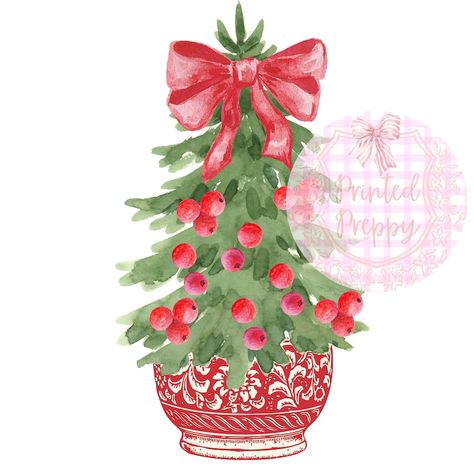 Chinoiserie Christmas Tree, Chinoiserie Christmas, Chinoiserie Design, Christmas Tree Png, Preppy Christmas, Tree Png, Pink Christmas Tree, Vintage Christmas Tree, Christmas Watercolor