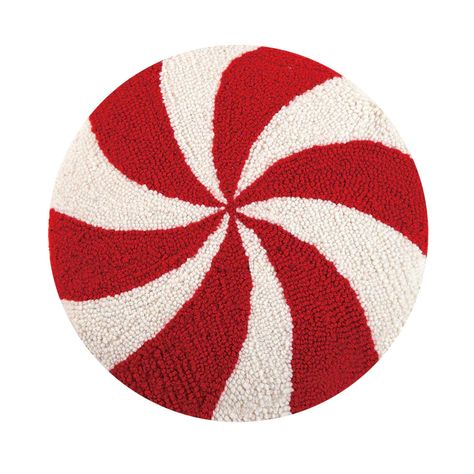 Add this Candy Cane Hook Pillow for a cozy touch to your Holiday décor. > 100% wool hooked square accent pillow, 100% velvet backing> Includes polyester insert, zipper closure> 14" x 14"  throw pillow Peppermint Pillow, Swirl Rug, Christmas Circus, Christmas Gonks, Candy Pillows, Hook Pillow, Tufting Rugs, Holidays Crafts, Hooked Pillow