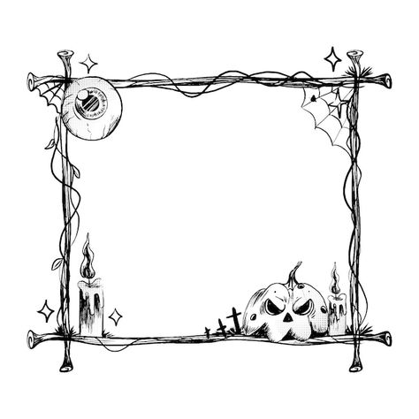 Free vector hand drawn vintage halloween... | Free Vector #Freepik #freevector #halloween-template #vintage-halloween #halloween #halloween-frame Spooky Frame Drawing, Halloween Framed Art, Halloween Scrapbook Ideas, Halloween Sketch Ideas, Big Art Projects, Gothic Ephemera, Marcos Halloween, Boarders Designs For Projects, Halloween Template