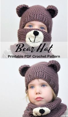 Animal Hat Crochet, Bear Hat Pattern, Crochet Bear Hat, Crochet Baby Cap, Crochet Animal Hats, Crochet Kids Hats, Kids Hat, Bonnet Crochet, Crochet Animal