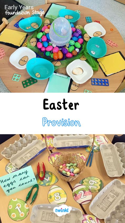 Easter provision and easter activities eyfs. Click for more easter activities for kids. Thanks to @missb_teachinglife @eyfswithmrso Eyfs Easter Activities, Eylf Programming, Easter Eyfs, Fun Easter Activities, Easter Writing, Reception Class, Continuous Provision, Early Years Foundation Stage, Preschool Planning