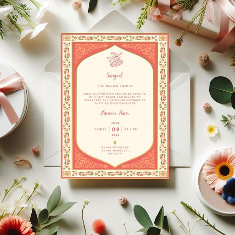 Elegant Punjabi Wedding Invitation | Ethnic Jaggo Sangeet Invite | Indian Hindu Sikh Wedding Invite | Instant Download Template Wedding Doodles, Indian Invitation Cards, Indian Invitations, Joyous Celebration, Indian Wedding Invitations, Wedding Stage Decorations, Classic Wedding Invitations, Ethnic Design, Sikh Wedding