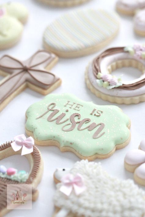 He is Risen Decorated Cookie Farm Cookies, Flooding Cookies, Basic Cookies, Easter Sugar Cookies, Crazy Cookies, Cookie Decorating Party, Paint Cookies, Decorating Party, Time Line