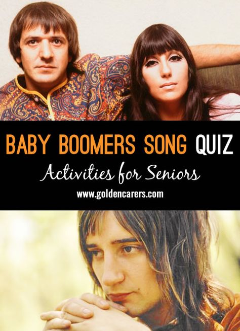 # World Music Day - June 21 # Baby Boomers Song Quiz 3: These songs were famous in the 1950s, 60s and 70s. Get acquainted with the songs to give clues and help out with the singing! Seniors Activities, Trivia For Seniors, Senior Lifestyle, Memory Care Activities, June Activities, Nursing Home Activities, World Music Day, Alzheimers Activities, Music Day