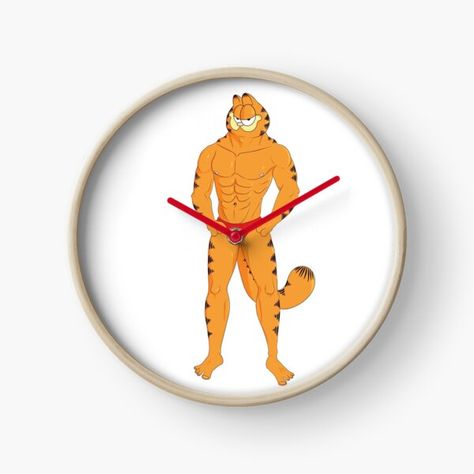 "Buff Garfield" Clock by aniix5 | Redbubble Garfield Decor, Garfield Clock, Buff Garfield, Garfield Stuff, Garfield Images, Funky Shirts, Diy Clothes Design, Thrift Finds, Very Funny Pictures