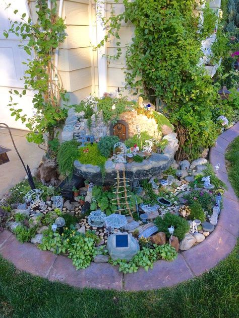 Sandbox Fairy Garden, Fairy Garden Pathways Diy, Tire Fairy Garden, Giant Fairy Garden, Fairy Garden Around Tree Base, Big Fairy Garden, Two Tier Garden, Fairy Garden Fountain, Carnivore Plants