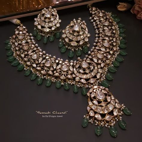 Nawaabi Chaandi Moissanite Polki Set Kundan Sets Indian Jewelry, Open Setting Polki Jewellery, Polki Jewellery Brides, Moissanite Jewellery, Polki Sets, Polki Necklace Set, Indian Wedding Jewelry Sets, Bride Jewelry Set, Jewellery Bridal