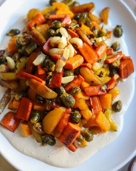 Roasted Veggies with Whipped Tahini Whipped Tahini, Roasted Fall Vegetables, Veggie Main Dishes, Tahini Recipe, Winter Veggies, One Dish Dinners, Fall Vegetables, Vegan Side Dishes, Fall Cooking