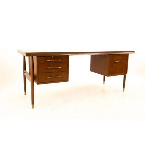 Desk Mid Century Modern, Desk Mid Century, Executive Desks, Mid Century Modern Desk, Mcm Furniture, Floating Desk, Mid Century Desk, Matching Chairs, Furniture Warehouse