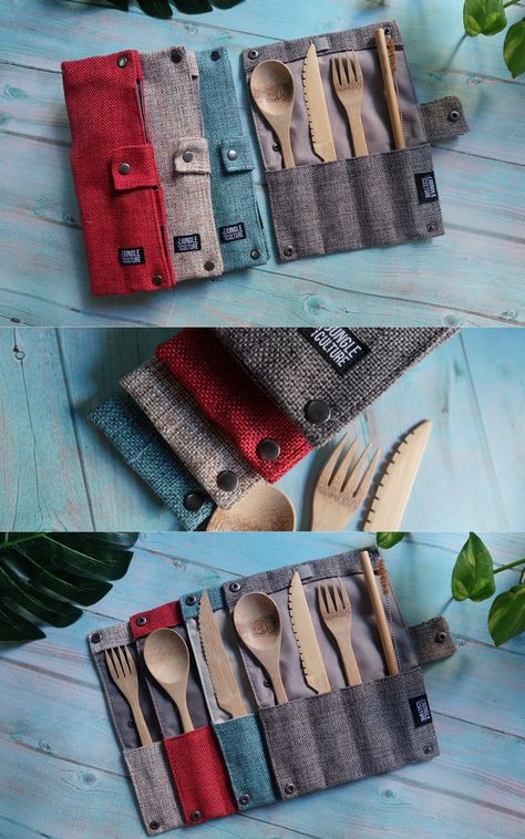 Cutlery Bag Sewing, Diy Cutlery Pouches, Cutlery Pouch, Zero Waste Products, Bamboo Cutlery, Linen Tableware, Plastic Grocery Bags, Sewing Machine Basics, String Bag