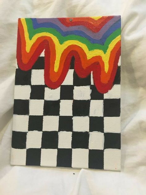 Rainbow Drip Painting, Checkered Drip Painting, Checkered Drawing Ideas, Rainbow Drip Art, Checkered Painting Ideas, Rainbow Drawing Aesthetic, Rainbow Art Aesthetic, Rainbow Drawing Ideas, Drip Drawing Ideas