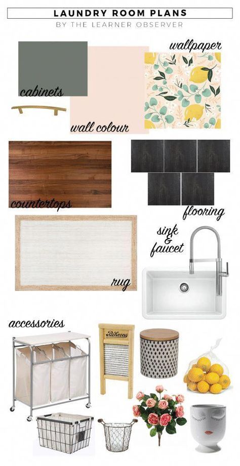 Laundry Room Mood Board, Wallpaper Cabinets, Lemon Wallpaper, Pink Laundry Rooms, Room Mood Board, Laundry Room Storage Shelves, Small Laundry Room Organization, Room Storage Diy, Laundry Room Shelves