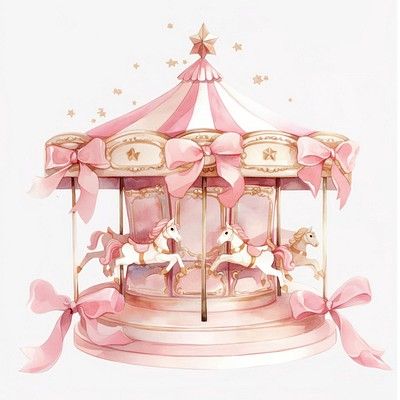 Carousel Illustration, Pastel Carousel, Coquette Design, Baby Souvenir, Babies Nursery, Bow Baby Shower, Christmas 2025, Everything I Own, Vintage Png