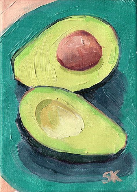 Avocado Painting, Avocado Art, Cuadros Diy, Tulip Wall Art, Ballerina Art, Art Essentials, Colorful Oil Painting, Food Painting, Daily Painting