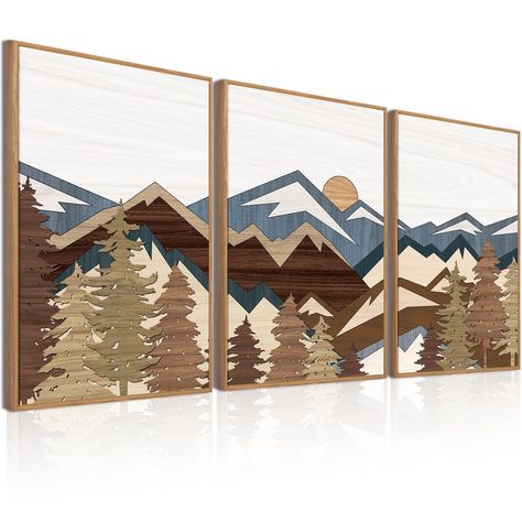 PRICES MAY VARY. MOUNTAIN WALL ART:This abstract mountain canvas wall art depicts a magnificent natural landscape. The mountains with different colors, the rising sun and the towering pine trees reflect the perfect combination of abstract art and Bohemian style, which is elegant and unique. MATERIAL AND WORKMANSHIP:Mountain art decor is printed on canvas with high-quality anti-fading ink, which will not fade with time. Each artwork is tightly fixed on a wooden frame to ensure that the canvas is 3 Piece Artwork, Boho Mountain, Boho Canvas, Mid Century Modern Art Print, Office Canvas, Woodland Wall Art, Landscape Wall Decor, Bedroom Artwork, Hanging Artwork