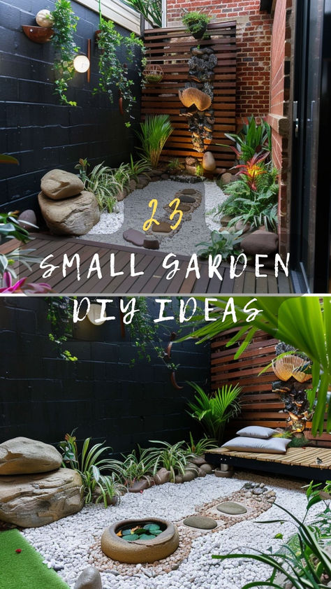 Find Your Perfect Small Garden Design! Explore 23 DIY Small Garden Ideas That Are Perfect For Bringing Life And Color To Your Limited Spaces. Ready To Discover? Click To Explore And Design! 🌿🏡#PerfectGarden #GardenDesign #DiscoverGardening #ExploreDesign #ColorfulSpaces Pergola Ideas For Small Gardens, Small Pergola Seating Ideas, Decorating Garden Ideas, Small Simple Garden Design, Tiny Yard Ideas, Small Square Garden Ideas, Small Garden Diy, Small Garden Area Ideas, Small Courtyard Ideas