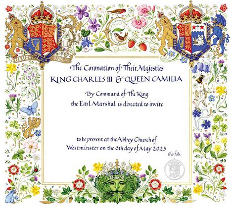 Coronation Invitation, Prins Philip, Prinz George, Princesa Charlotte, Blue Drawings, Charles Ii, Middleton Family, Queen Consort, Queen Camilla