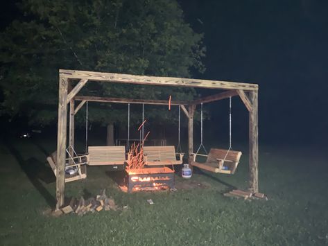 Swings Around Fire Pit Ideas, Outdoor Fire Pit Ideas With Swings, Fire Pit With Swings, Gazebo With Swings And Fire Pit, Detached Patio, Octogon Swings Around Fire Pit, Firepit Pergola With Swings, Fire Pit Wall, Fire Pit Swings