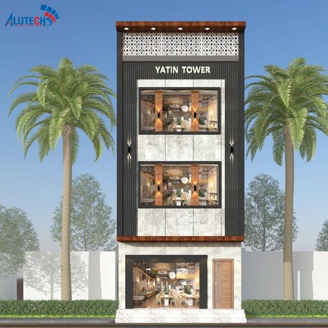 building façade Acp Exterior Design, Building Front Designs, Commercial Design Exterior, Light Art Installation, House Outer Design, Small House Front Design, Facade Architecture Design, Modern Architecture Design, Small House Design Exterior