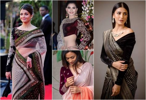 Full Sleeves Velvet Blouses Velvet Blouse Pattern, Full Sleeves Blouse Designs, Velvet Blouse Design, Sabyasachi Collection, Velvet Saree, Sabyasachi Bride, Full Sleeve Blouse, Velvet Blouse, Sari Blouse Designs