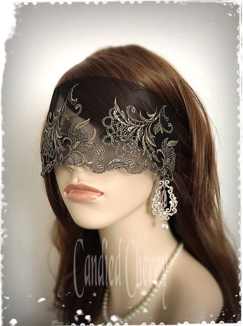 Black Gold Lace Mask Veil-Mysterious Masquerade Ball Versailles Party Halloween Mardi Gras Eye Mask-