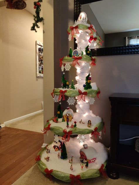 5 tier display for Grinch Village Set Whoville Village Display, Grinch Village Display, Whoville Christmas Village, Grinch Christmas Village, Whoville Village, Butterbeans Cafe, Grinch Village, Holiday House Decor, Grinch Tree