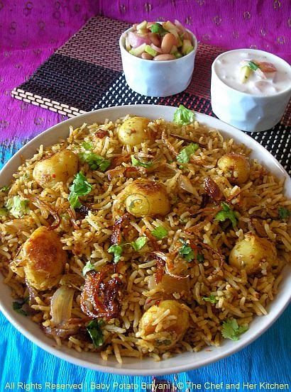 I always buy a pack of baby potatoes as I am really fond of those cute looking small potatoes.They are very versatile and I prefer them o... Potato Biryani, Rice And Potatoes, Baby Potato, Small Potatoes, Potato Rice, Cooked Rice, Curry Dishes, Pakistani Food, Desi Food