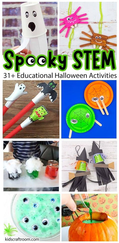 October Educational Activities, Halloween School Age Activities, Educational Halloween Crafts, October School Crafts, Halloween Classroom Activities Preschool, October Stem Activities Preschool, October Stem Challenges, Preschool Halloween Stem Activities, Halloween Activity Ideas For Kids