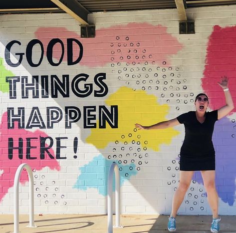 Painted Sidewalk, Good Things Happen, Office Mural, Office Wall Design, School Improvement, Selfie Wall, School Hallways, School Wall Art, School Murals