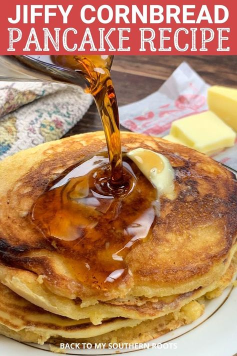 Jiffy Cornbread pancakes with buttermilk are a rich and delicious. The simple recipe only requires a few ingredients and you're on your way to the most delectable pancakes you've ever eaten. Pancakes With Buttermilk, Hoecake Recipe, Fluffy Buttermilk Pancake Recipe, Cornbread Pancakes, Pancake Mix Muffins, Honey Cornbread Muffins, Jiffy Cornbread Recipes, Easy Cornbread Recipe, Corn Pancakes