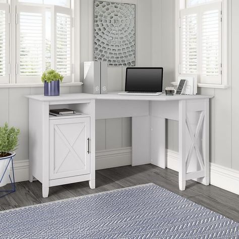 Key West 54W Corner Computer Desk with Storage by Bush Furniture - On Sale - Bed Bath & Beyond - 34238053 Vertical Storage Cabinet, Computer Desk With Storage, Corner Computer Desk, Desk With Storage, Salalah, 200 Pounds, Wire Management, L Shaped Desk, Office Set