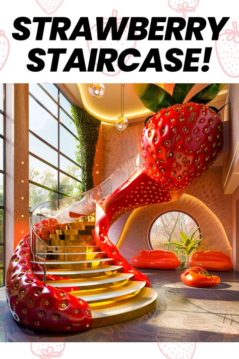 Transform your staircase into a fruity paradise! 🍍🥑 Discover imaginative designs inspired by nature's bounty, from pineapple perfection to avocado serenity. Elevate your home with a touch of whimsy and creativity. #StaircaseDesign #HomeDecor #FruitInspired #InteriorInspiration #CreativeLiving #PinterestDecor Food Furniture, Staircase Designs, White Stairs, Watermelon And Lemon, Strawberry Leaves, Unique Fruit, Interior Staircase, Whimsical Furniture, Simple Flower Design