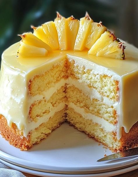 Quick & Tasty Recipes | 🍍🍰 Juicy Pineapple Cake Pineapple Birthday Cake, Quick Delicious Meals, Pineapple Birthday, Pineapple Cake, Cake Ingredients, Tasty Recipes, 2 Cups, Purpose Flour, Baking Powder